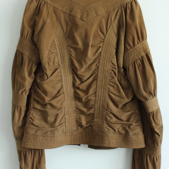 Woman's Suede Button-up Jacket w/ Mameluke Sleeve - Picture 2 of 5
